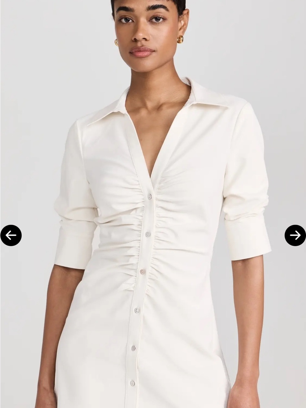 cinq a sept Cream Ruched Button-Down Shirt Dress